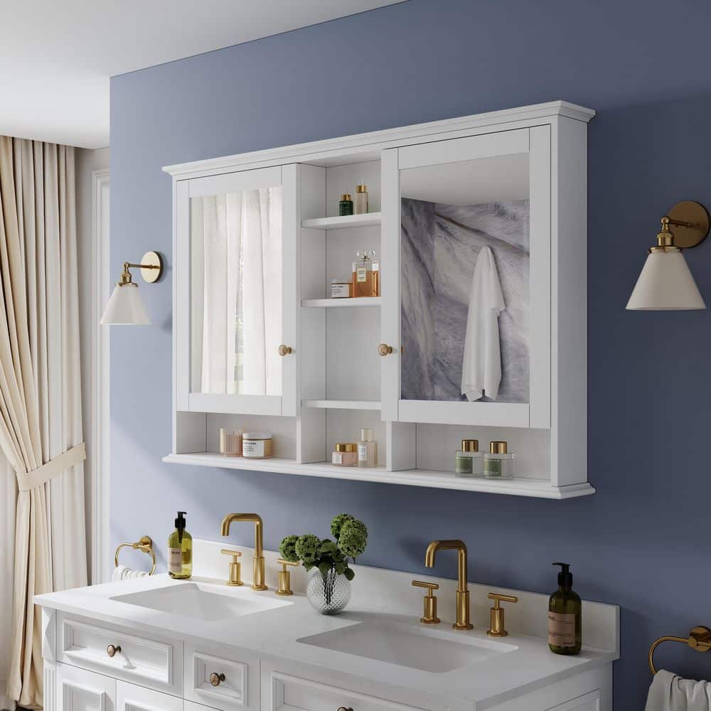 QK65 white / mirror & DCS DEADBEATS 完成品 ANGELES HOME 55 in. W x 35 in. H Rectangular Solid Wood Bathroom