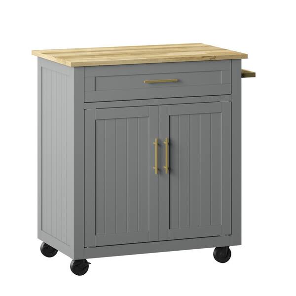 Unbranded 32 in. Pure Gray Kitchen Cart with Panel Doors and Drawer