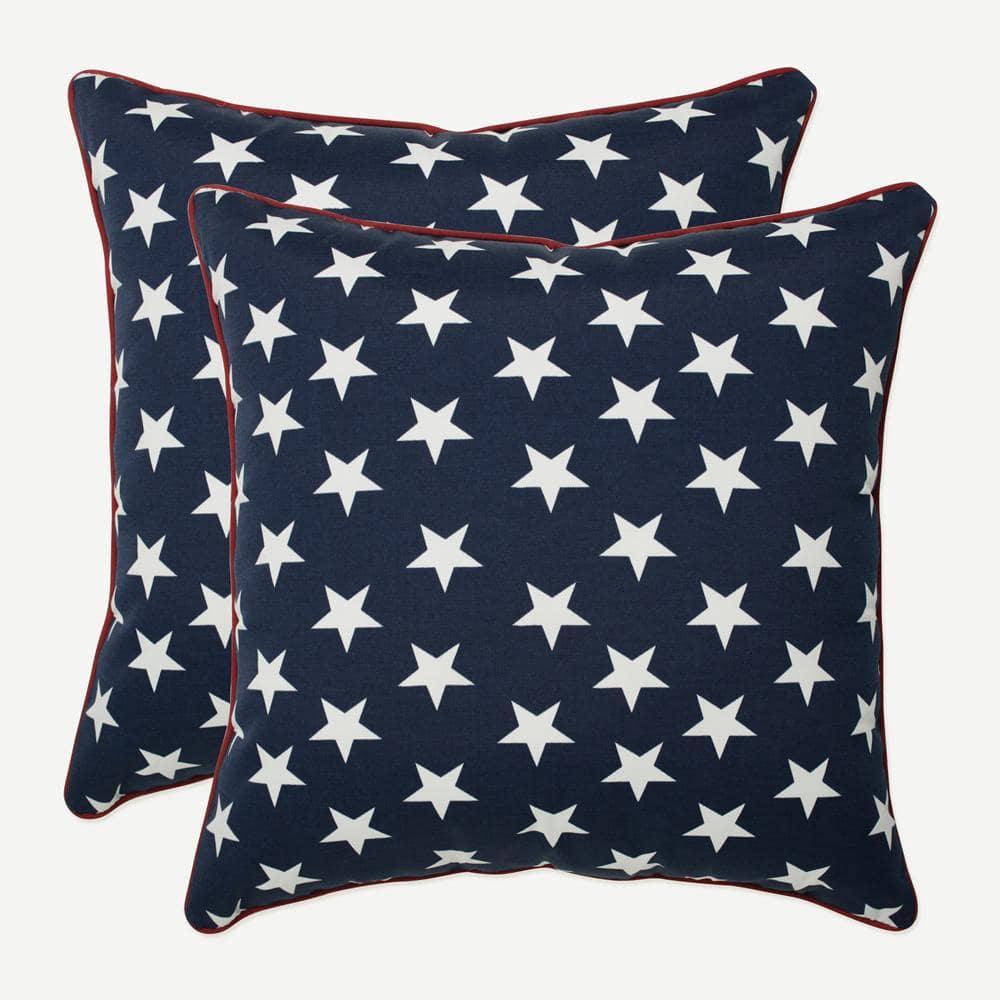 Macey Americana Blue and White Star Outdoor Throw Pillow Set