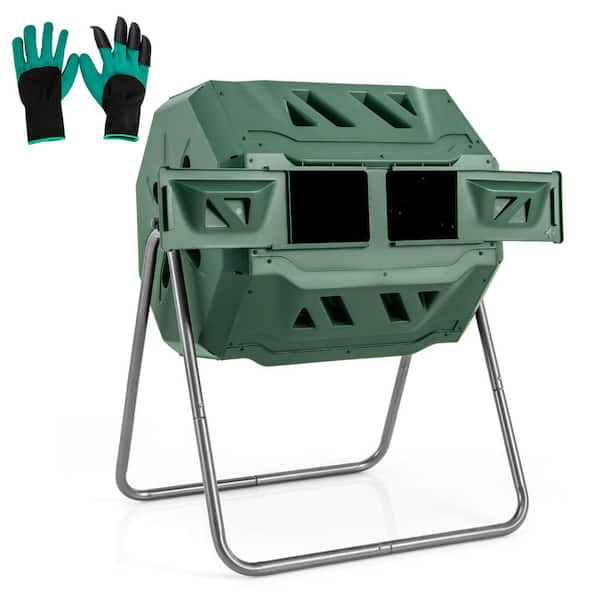 Tumbling Composter 40 gal. Garden Rotating Compost Bin with Dual Chamber Green (1-Pack)