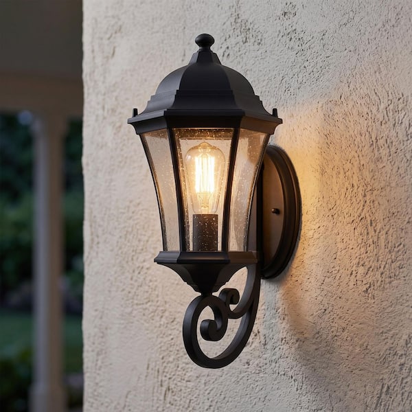 Byteany 20 in. 1-Light Black Hardwired Outdoor Wall Light Lantern