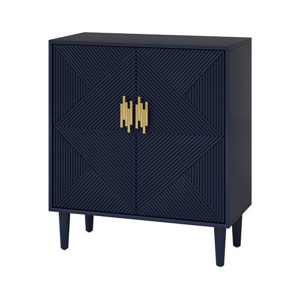 JAYDEN CREATION Battista Navy 36 in. Tall 2-Door Cabinet with Wooden Legs