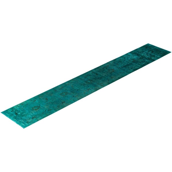 Overdyed Green 3 ft. x 16 ft. Solid Wool Indoor Runner Rug