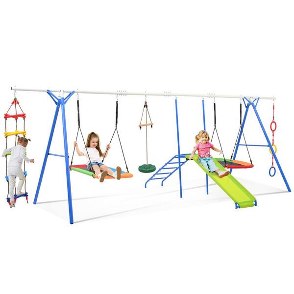 Bon Furni 6 in 1 Metal Outdoor Swing and Slide Playset Small