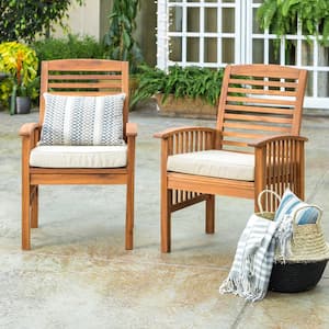 Boardwalk Brown Acacia Outdoor Dining Chairs with Beige Cushions (Set of 2)