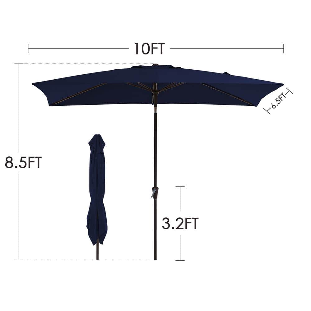 Navy Blue Rectangular Steel Patio Umbrella with Crank Lift