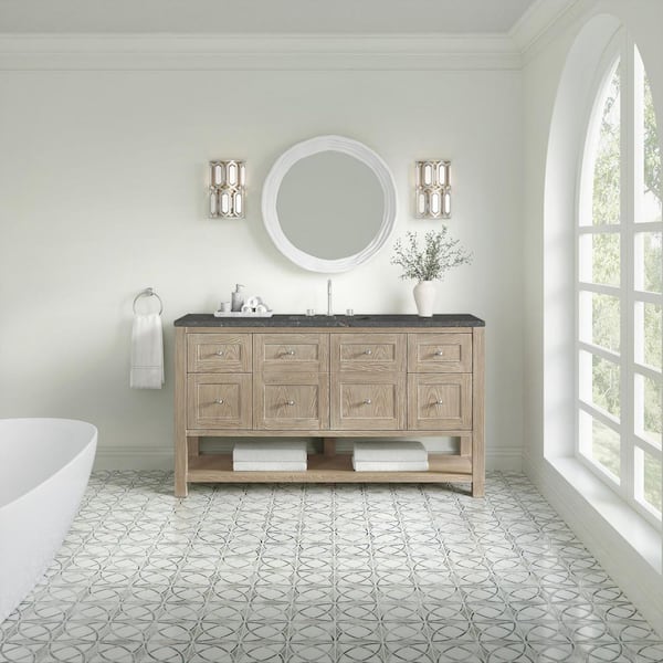 Breckenridge 60.0 in. Single Bath Vanity in Whitewashed Oak with Wireless Charging Parisien Bleu Quartz Top