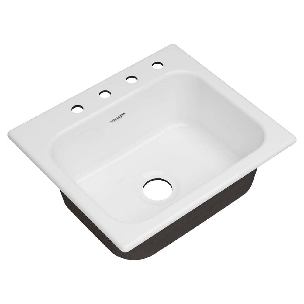 Quince 25'' White Cast Iron Single Bowl Drop-In Kitchen Sink