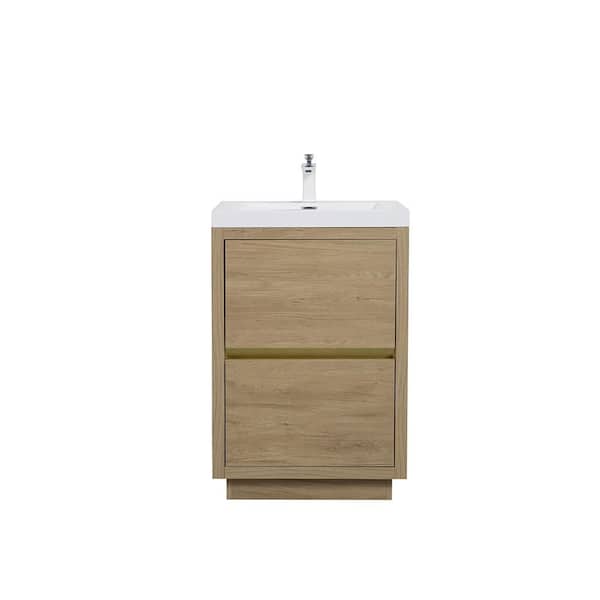 Lafarre 23.62 in. W x 19.69 in. D Freestanding Bath Vanity in Natural Oak with Gloss White Resin Top Assembled