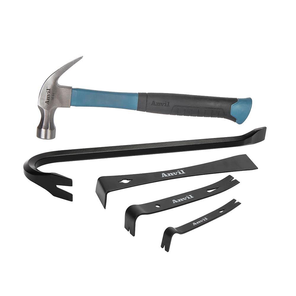 4-Piece Pry Bar and 16 oz. Fiberglass Claw Hammer Set