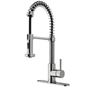Edison Single Handle Pull-Down Sprayer Kitchen Faucet Set with Deck Plate in Stainless Steel