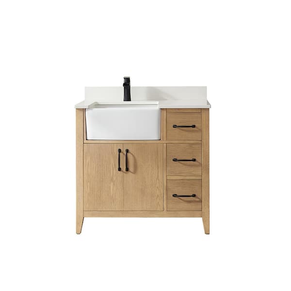 ROSWELL Sevilla 36 in.W x 22 in.D x 33.9 in.H Bathroom Vanity in Washed Ash with White Composite Stone Countertop Without Mirror