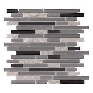 Gray And Black Interlocking 12x12in. Mosaic Glossy Glass And Stone Mixed Decorative Wall Backsplash Tile (10 Sq.Ft./Box)
