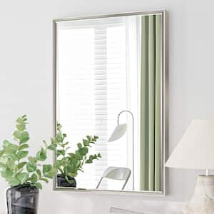 QueenFun 24 in. W x 36 in. H Framed Rectangular Beveled Edge Bathroom Vanity Wall Mount Mirror in Brushed Nickel