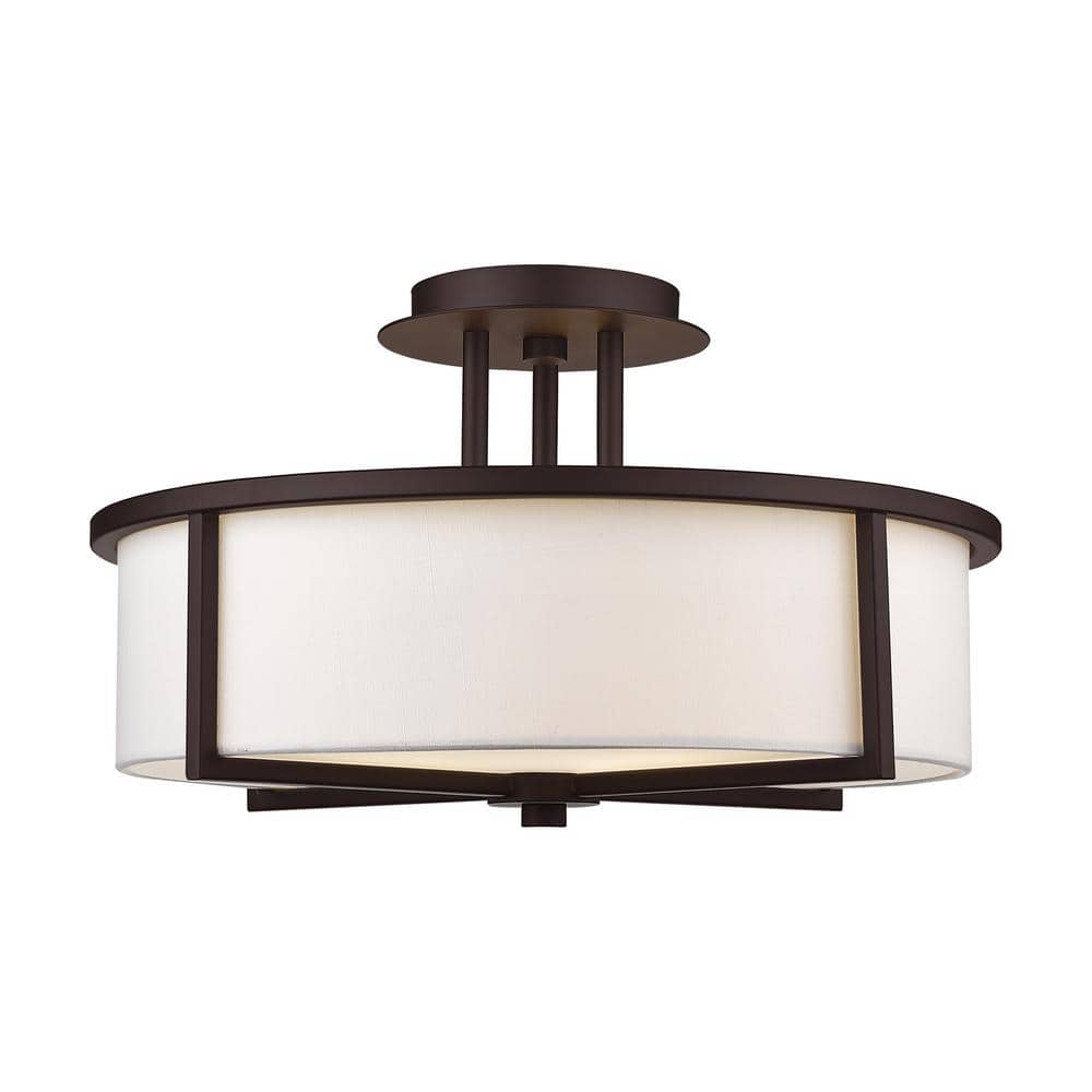Wesley Modern Bronze Semi-Flush Mount with Off-White Drum Shade