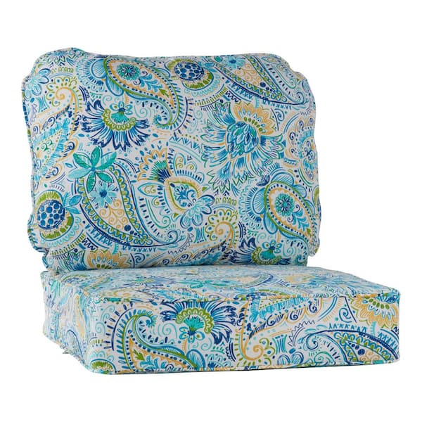 24 in. x 24 in. 2-Piece Outdoor Deep Seat Lounge Chair Cushion in Baltic Paisley