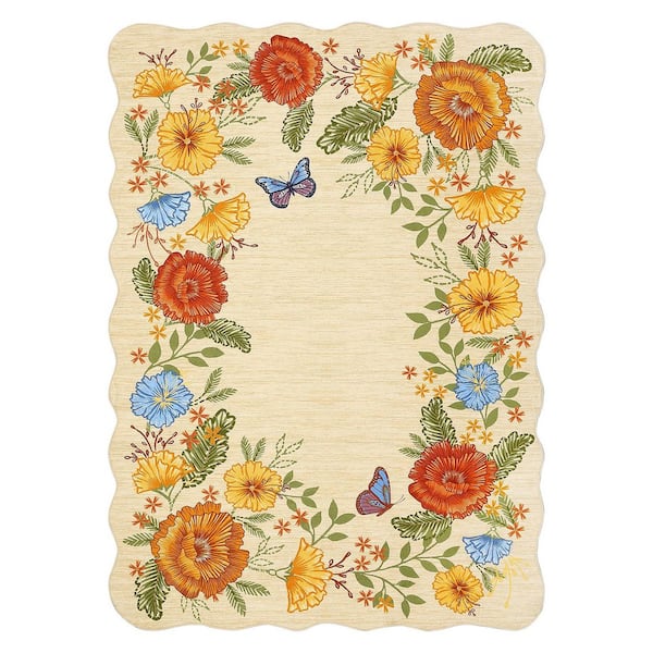 Wavy Edge Decorative Machine Washable Vintage Floral Printed Carpet for Bedroom Apartment Yellow 8 ft. x 10 ft. Area Rug