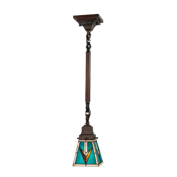 Valencia 60-Watt 1 Light Mahogany Bronze Shaded Mini Pendant Light with Stained Glass Shade, No Bulbs Included