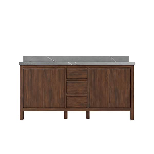 Willow Collections Elizabeth Teak 72 in. W x 22 in. D x 36 in. H Double Sink Bath Vanity in Dark Walnut with 2 in. Piatra Qt. Top