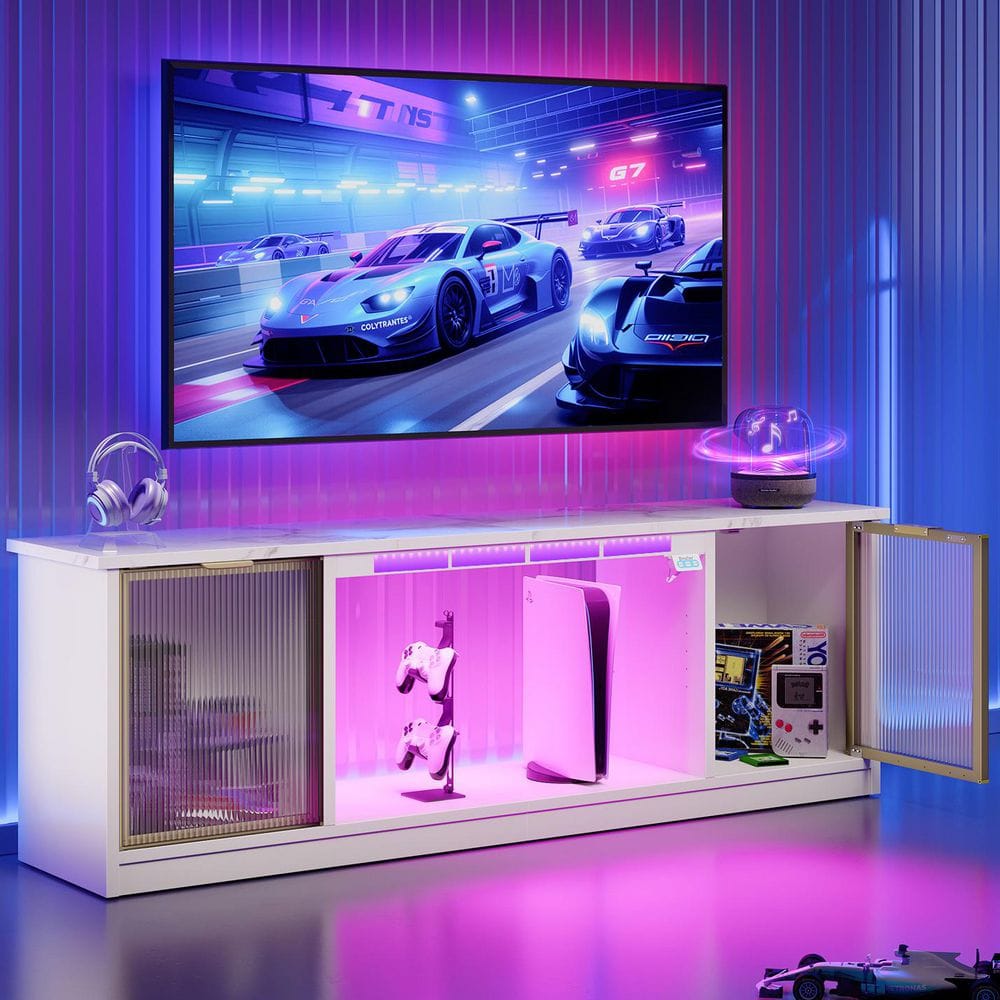 Bestier 57 in. White Marble High-Tech TV Stand Fits TV Up to 32 to
