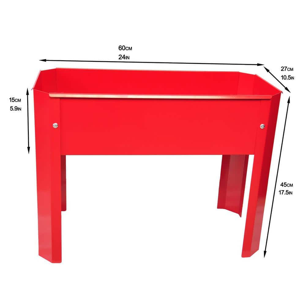Red Galvanized Steel Elevated Garden Bed with Drainage System