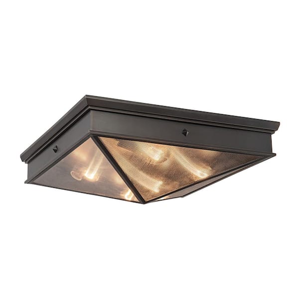 Cairo 19 in. 4-Light 40-Watt Ribbed Glass/Urban Bronze Flush Mount