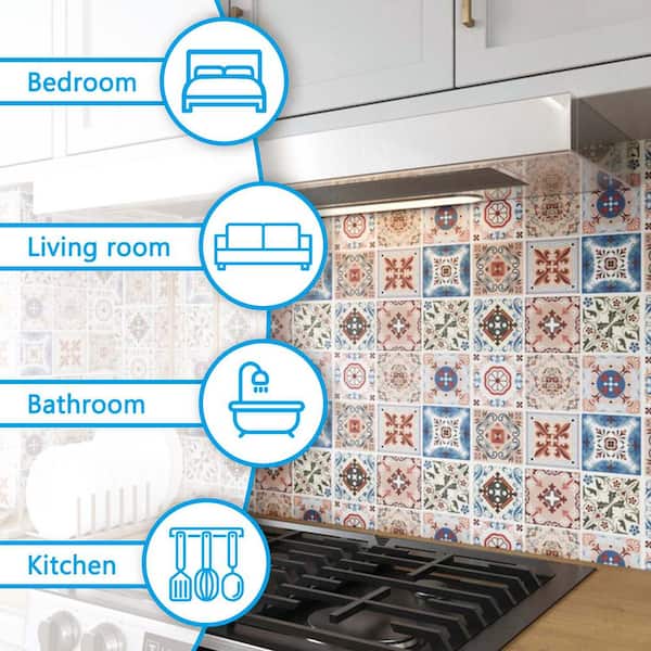 11.8 in. W x 11.8 in. L Vinyl Peel and Stick Backsplash Tile, Mosaic Wall Tiles, 10-Pack (9.7 sq. ft.)