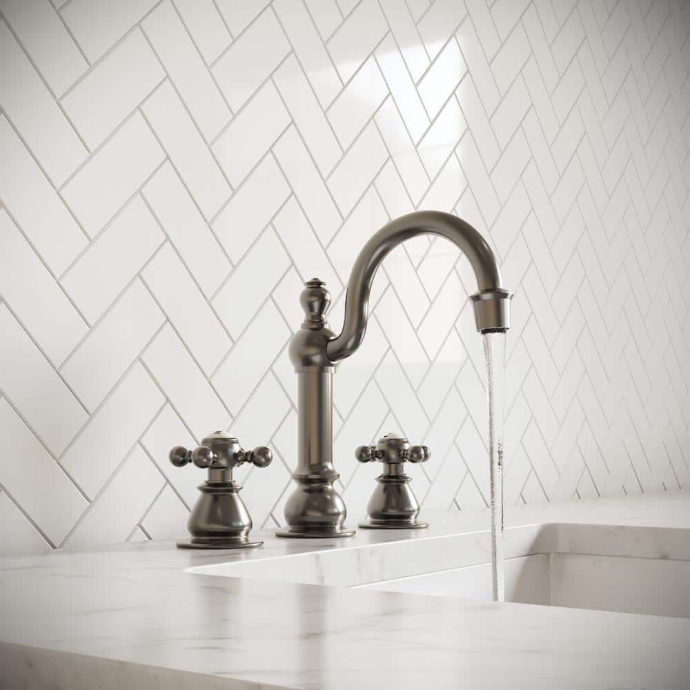 Classic American 20th Century Brushed Nickel Widespread Lavatory Faucet