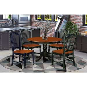 5-Piece Black and Cherry Finish Solid Wood Top Dining table with 4 Chairs with Lattice Back