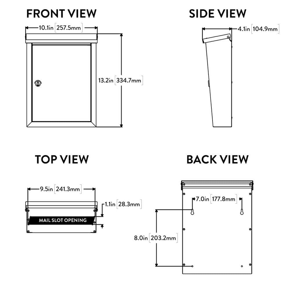 Black Steel Lockable Wall Mount Mailbox