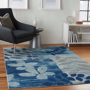 Tranquil Navy/Light Blue 5 ft. x 7 ft. Floral Contemporary Area Rug