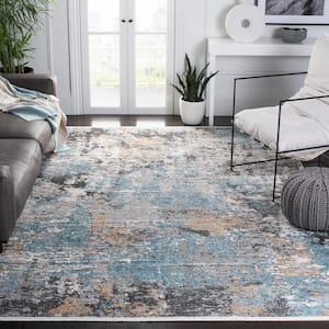 Shivan Gray/Blue 7 ft. x 7 ft. Distressed Abstract Square Area Rug