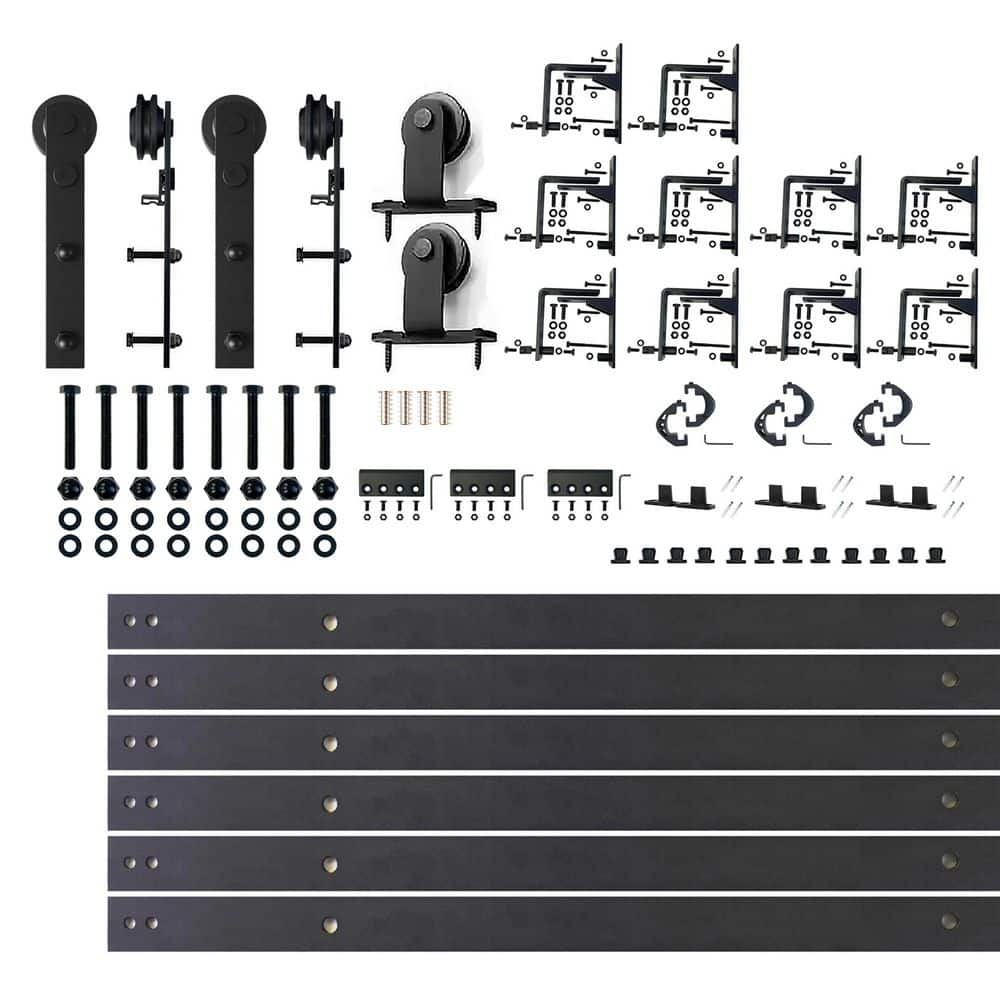 13 ft./156 in. Black Rustic Triple Track Bypass Sliding Barn Door Track and Hardware Kit for Triple Doors price history on PriceWatchPro
