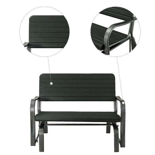 2-Person Wood Metal Outdoor Bench Loveseat Garden Seat