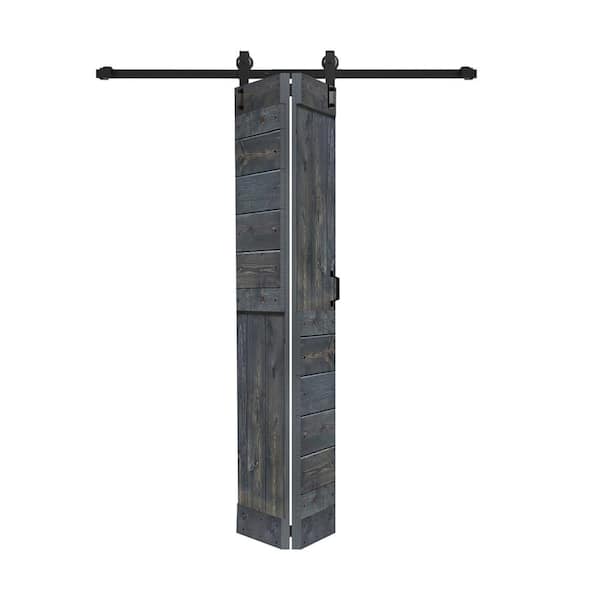 ISLIFE S 24 in. x 80 in. (12 in. x 80 in. x 2-panels) Carbon Gray Solid Wood Bi-Fold Door With Hardware Kit-Assembly Need