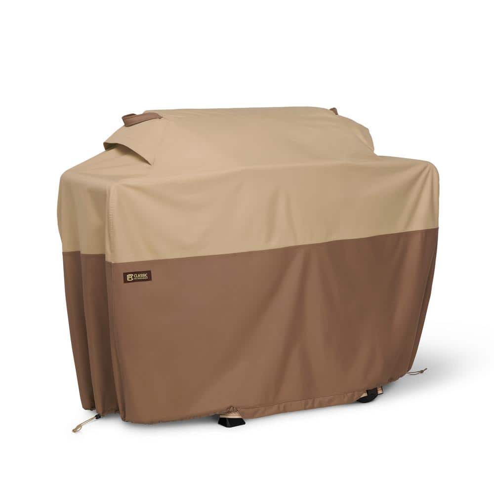 Classic Beige and Brown Waterproof Gas Grill Cover with Buckle Closure