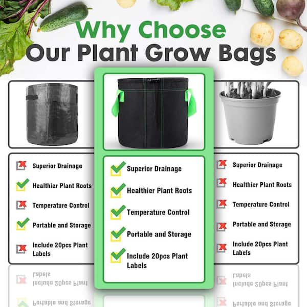7 Gal. Black Brown Green Potato Grow Bags, Vented Waterproof