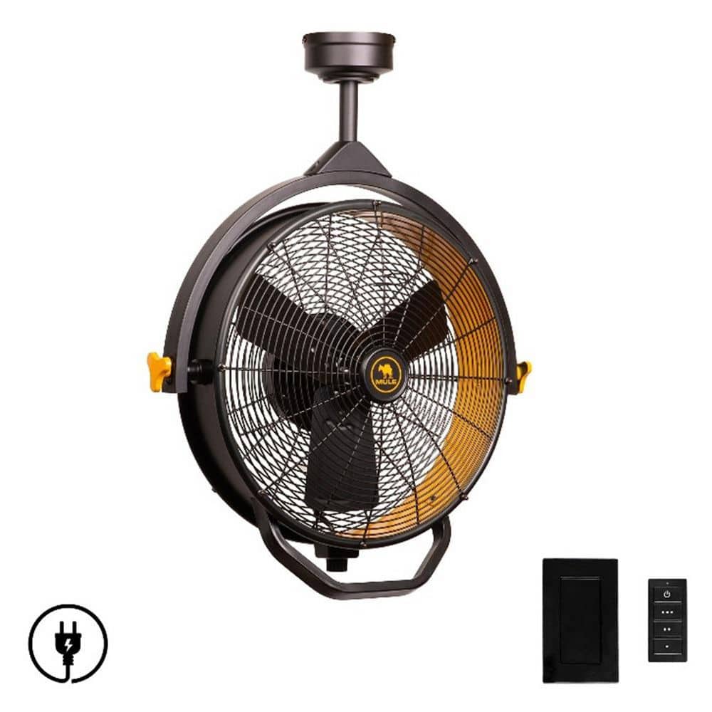 18 in. Damp Rated Indoor/Covered Outdoor Black/Yellow 3-Speed Ceiling Mounted Plug-In Cord Garage Fan with remote price history on PriceWatchPro