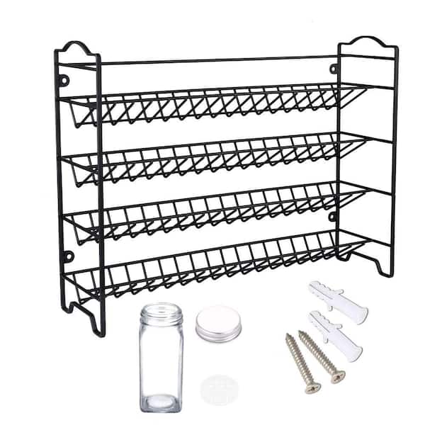 Black Spice Rack Organizer Set with 36-Empty Square Spice Jars, 396-Spice Labels, Chalk Marker and Funnel