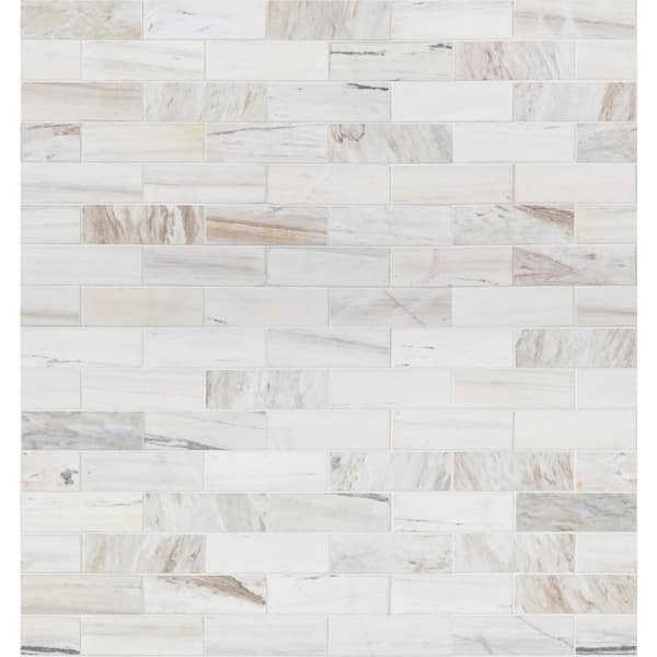 Angora Subway 12 in. x 12 in. Polished Marble Mesh-Mounted Mosaic Floor and Wall Tile (9.7 sq. ft. /case)