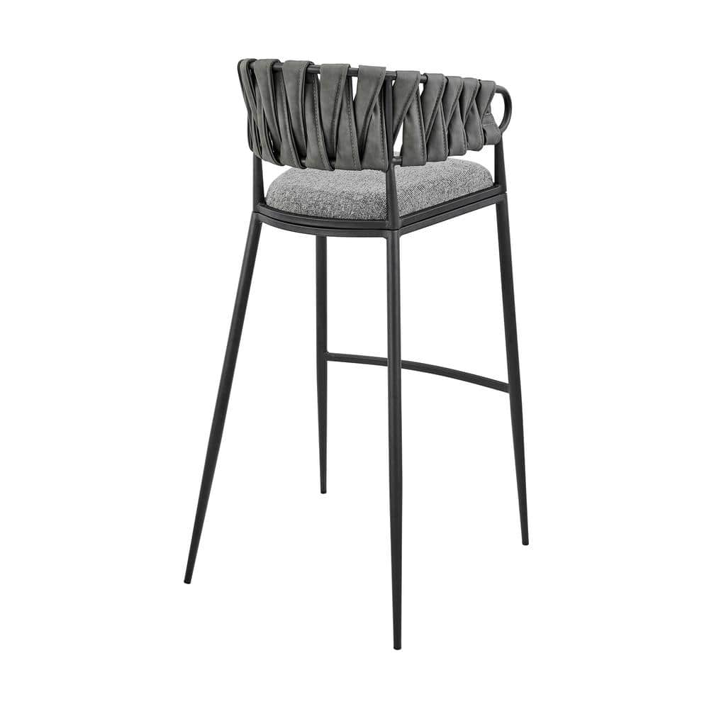 Sleek Gray Fabric and Faux Leather Counter Stool with Black Metal Frame