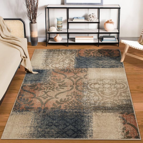 Bristol Midnight Navy/Salmon 8 ft. x 10 ft. Abstract Damask Area Rug