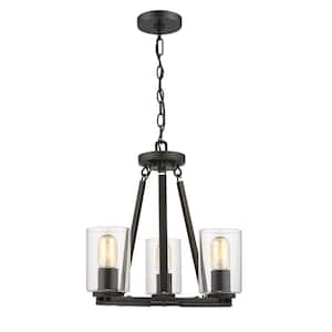 Monroe Convertible 3 Light Black with Clear Glass Chandelier