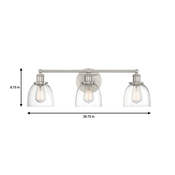 Home Decorators Collection Evelyn 3 Light 26 75 In Brushed Nickel Modern Industrial Bathroom Vanity Hb2586 35 Industrial Bathroom Vanity Light, Best Way To Clean Brushed Nickel Light Fixtures