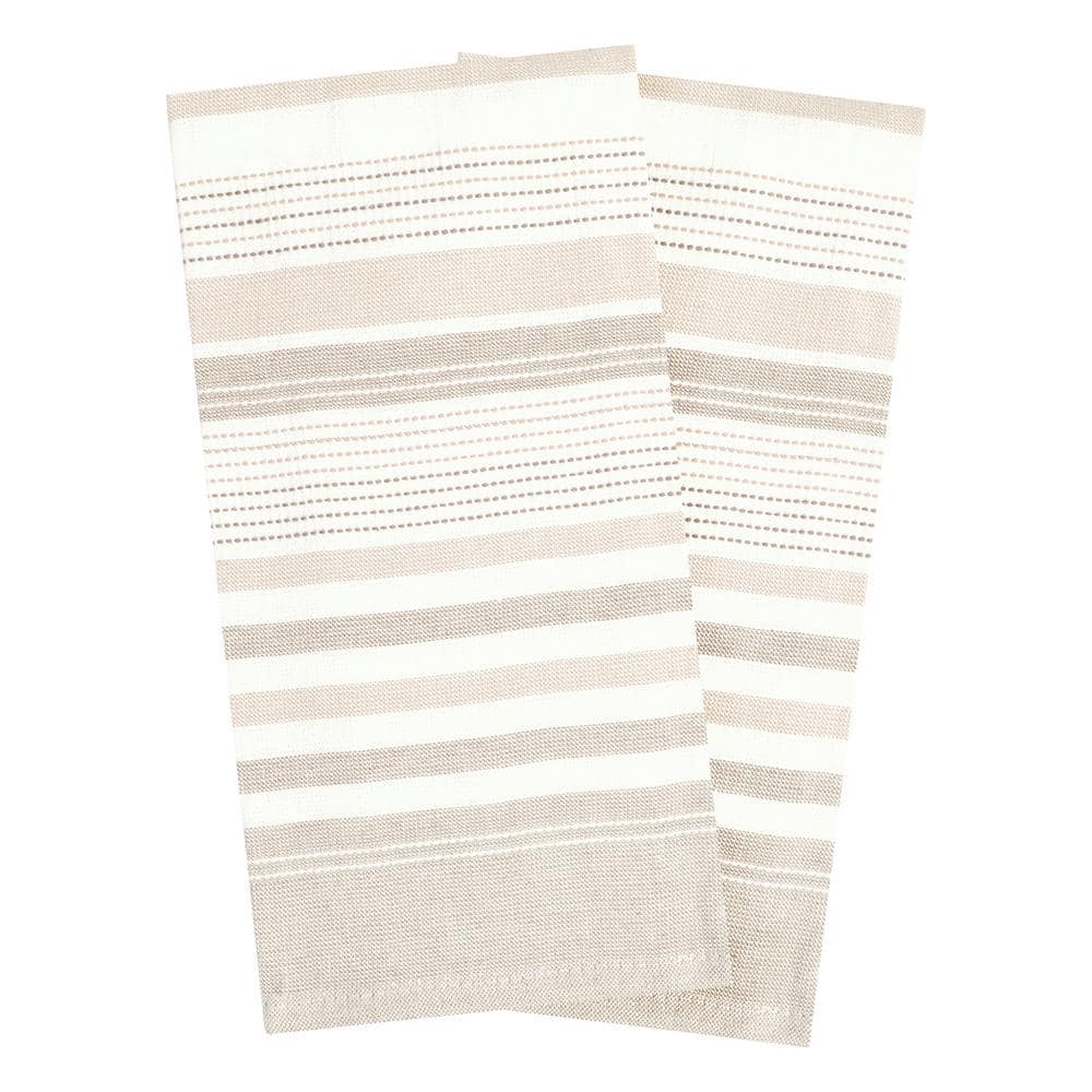 Dual-Sided Beige and Cream Terry Cotton Kitchen Towel Set