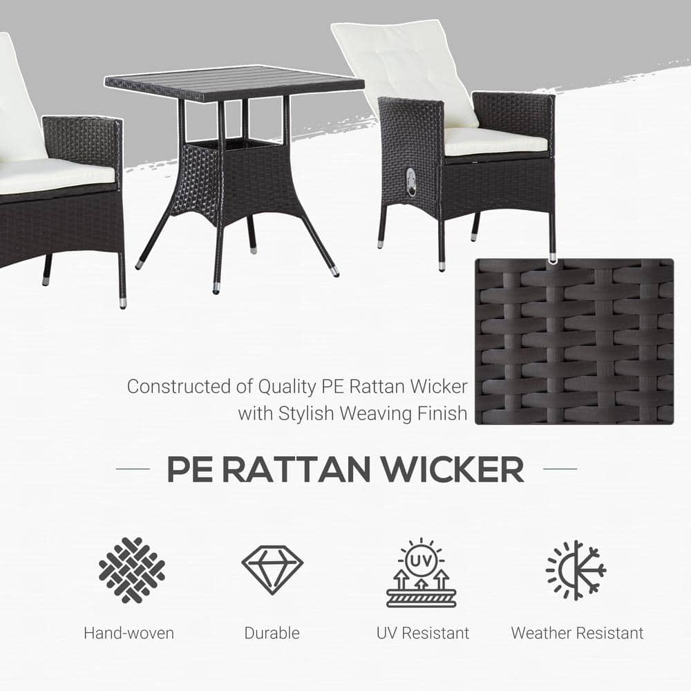 Luxe Off-White PE Rattan 3-Piece Outdoor Recliner Set with Wood-Grain Table