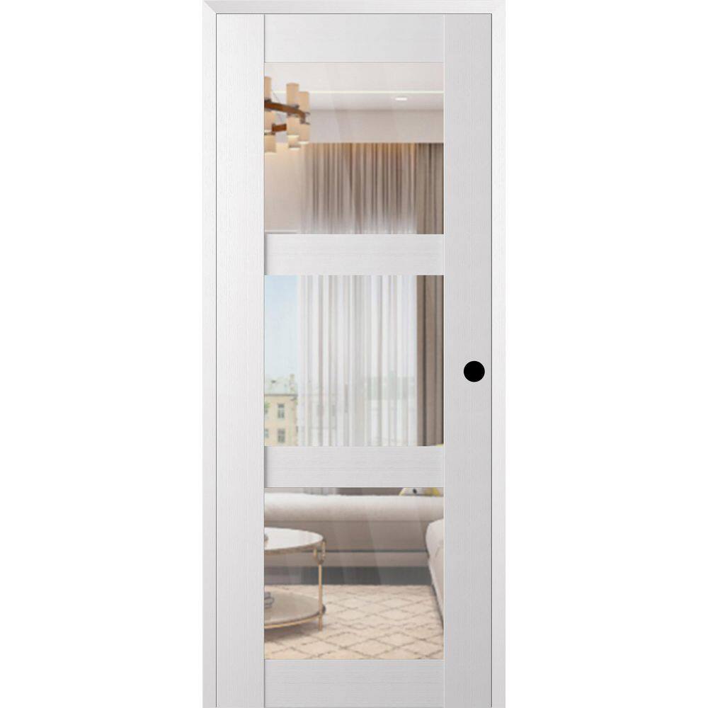 Paola 3 Lite DIY-Friendly 32 in. x 96 in. Left-Handed Clear Glass Bianco Noble Composite Single Prehung Interior Door price history on PriceWatchPro