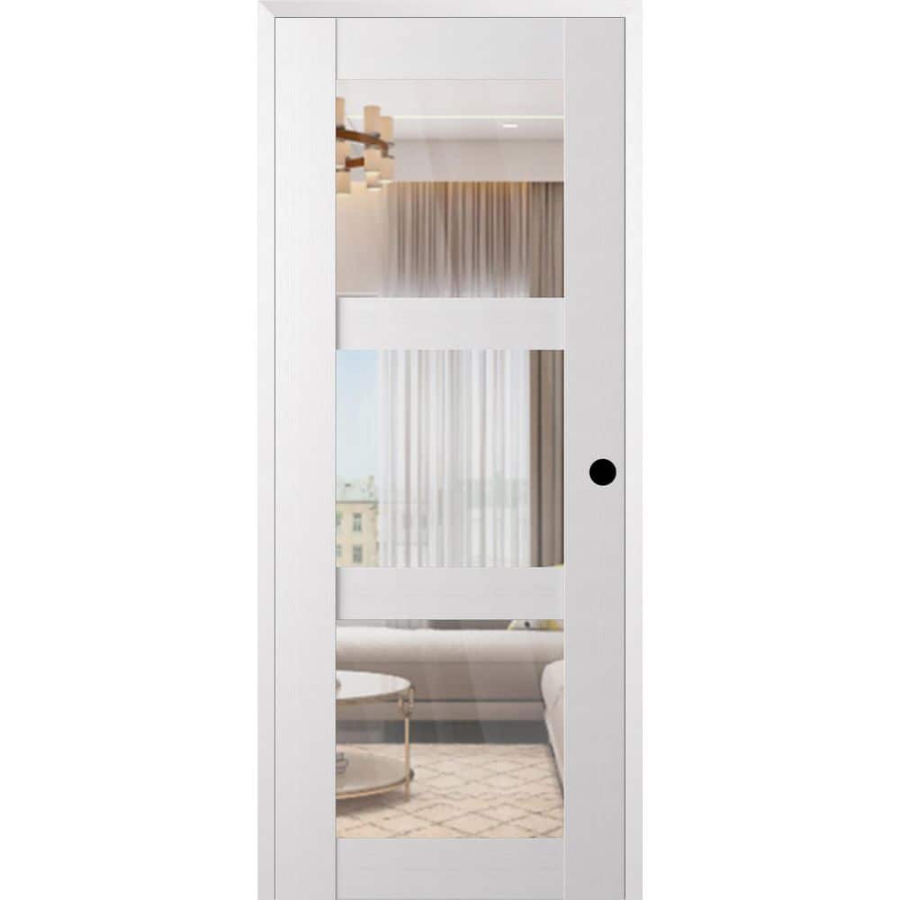 Paola 3 Lite DIY-Friendly 24 in. x 96 in. Left-Handed Clear Glass Bianco Noble Composite Single Prehung Interior Door price history on PriceWatchPro