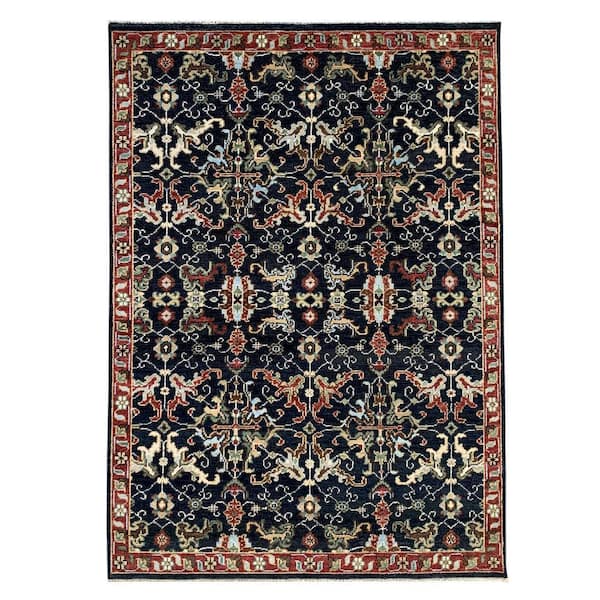 Navy / Red 8 ft. x 10 ft. Hand Knotted Wool Traditional Serapi Design Area Rug