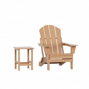 Laguna 2-Piece Fade Resistant Outdoor Patio HDPE Poly Plastic Classic Folding Adirondack Chair and Side Table Set, Teak